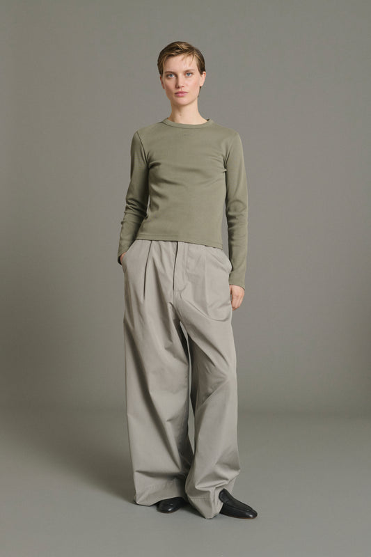 Pantalón Hugues de popelina gris con pernera ancha para mujer - Soeur