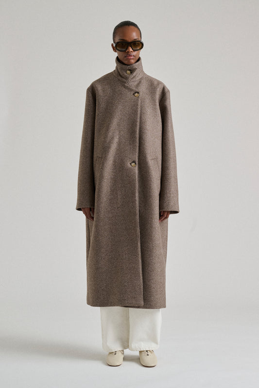 Abrigo Germain - lana de espiga color topo, corte oversize - Soeur