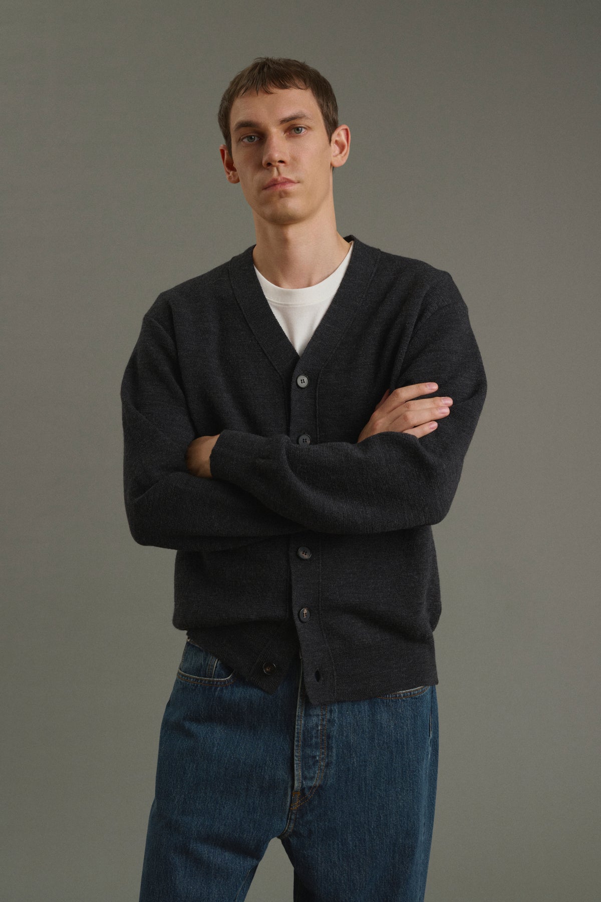Cardigan Romeo - Charcoal Grey - Wool - Men