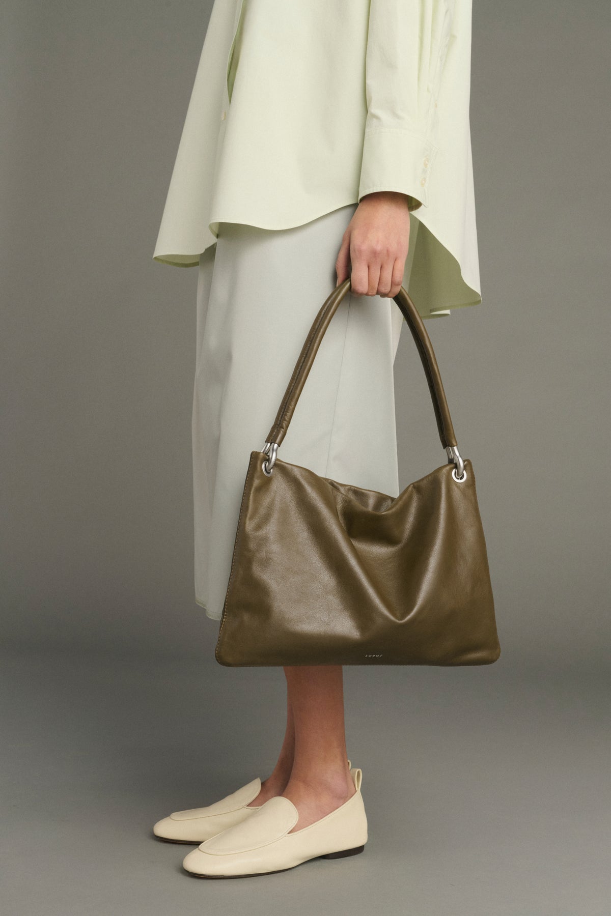 Gia Mini tote bag - Khaki Smooth Zip Leather for Women - Soeur vue 2