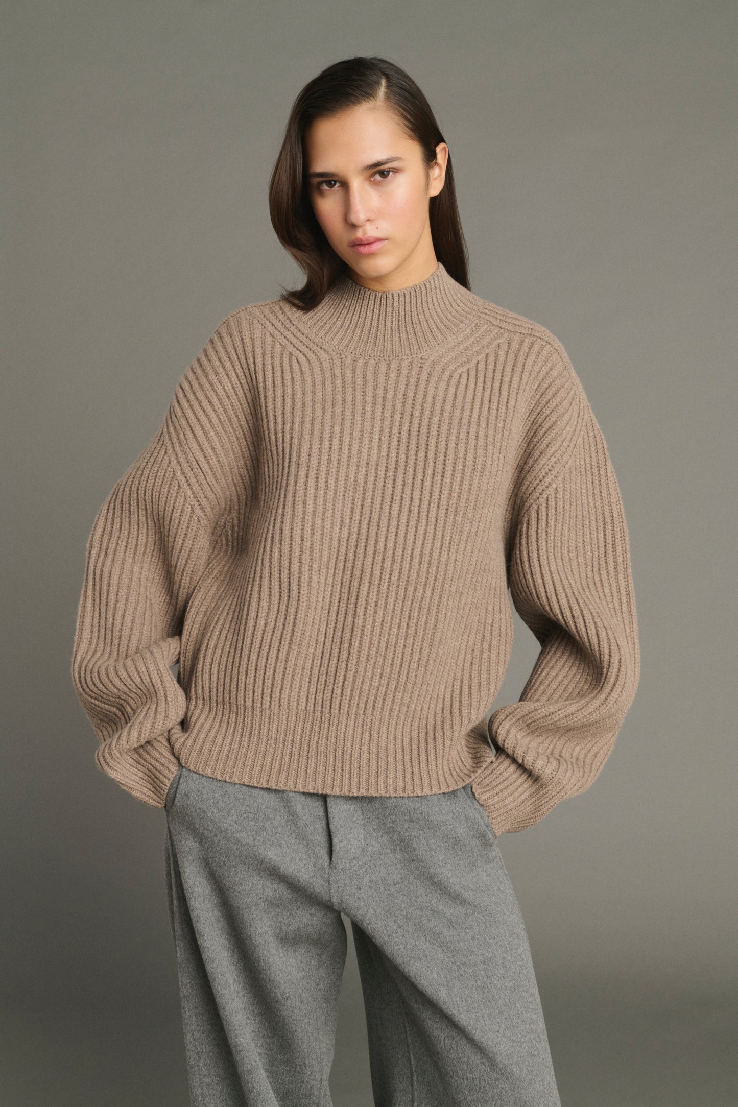 Jersey Flamand - Beige jaspeado - Lana merinos - Mujer