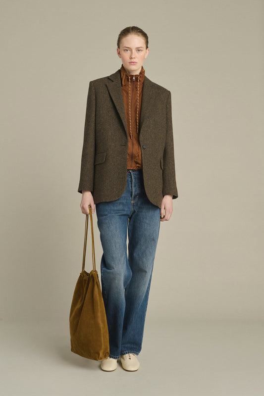 Veste Sevres - Marron Navy Tweed Chevron Blazer - Soeur