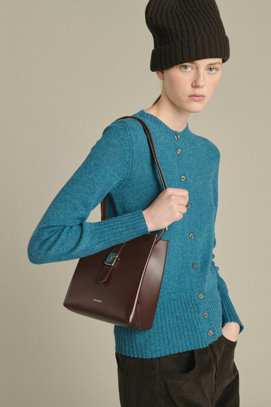 Bolso Bello Mini - Marrón cálido de cuero Box tipo cubo - Soeur