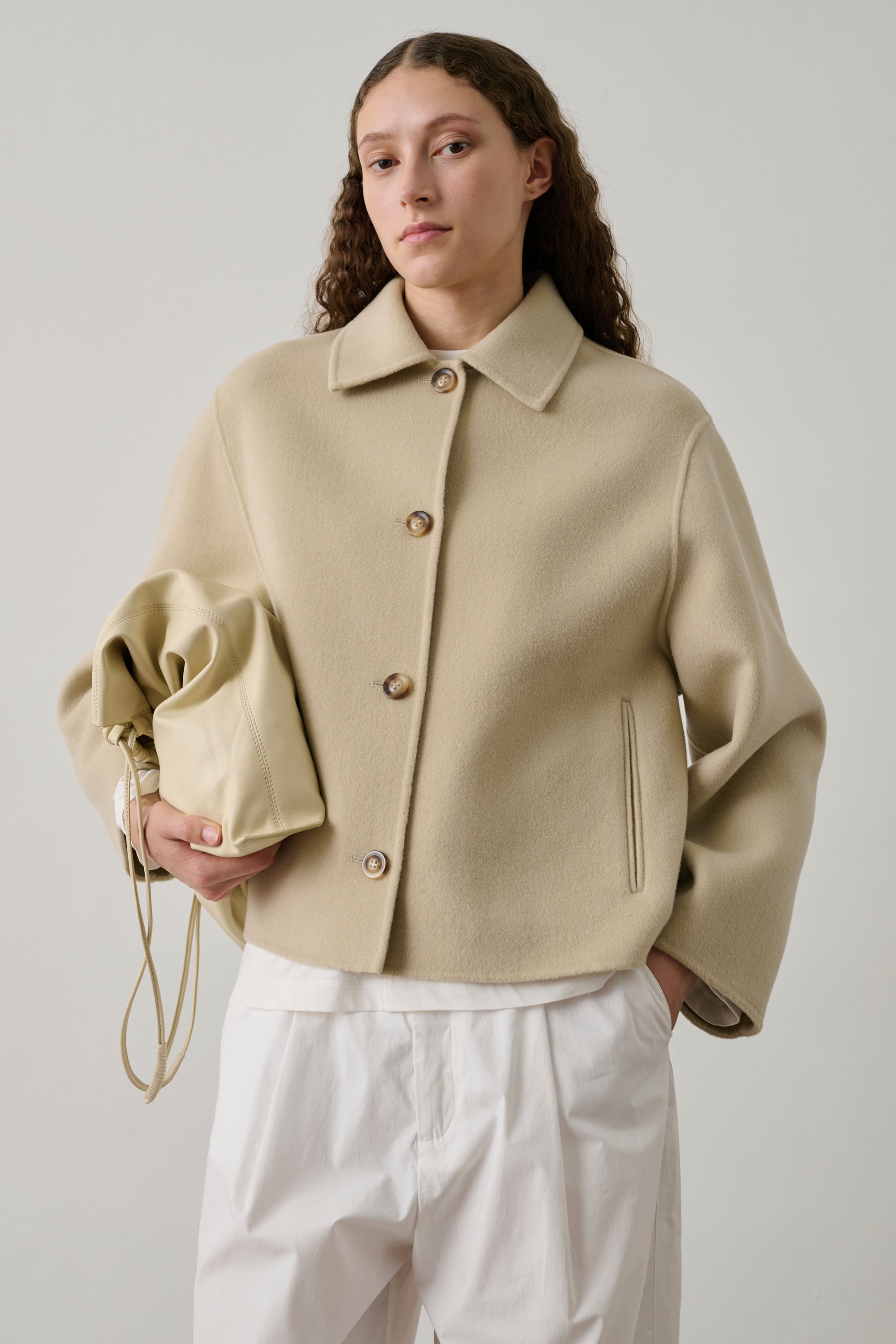 Gyoda Coat - Chalk Double-Face Wool Short Women's - Soeur