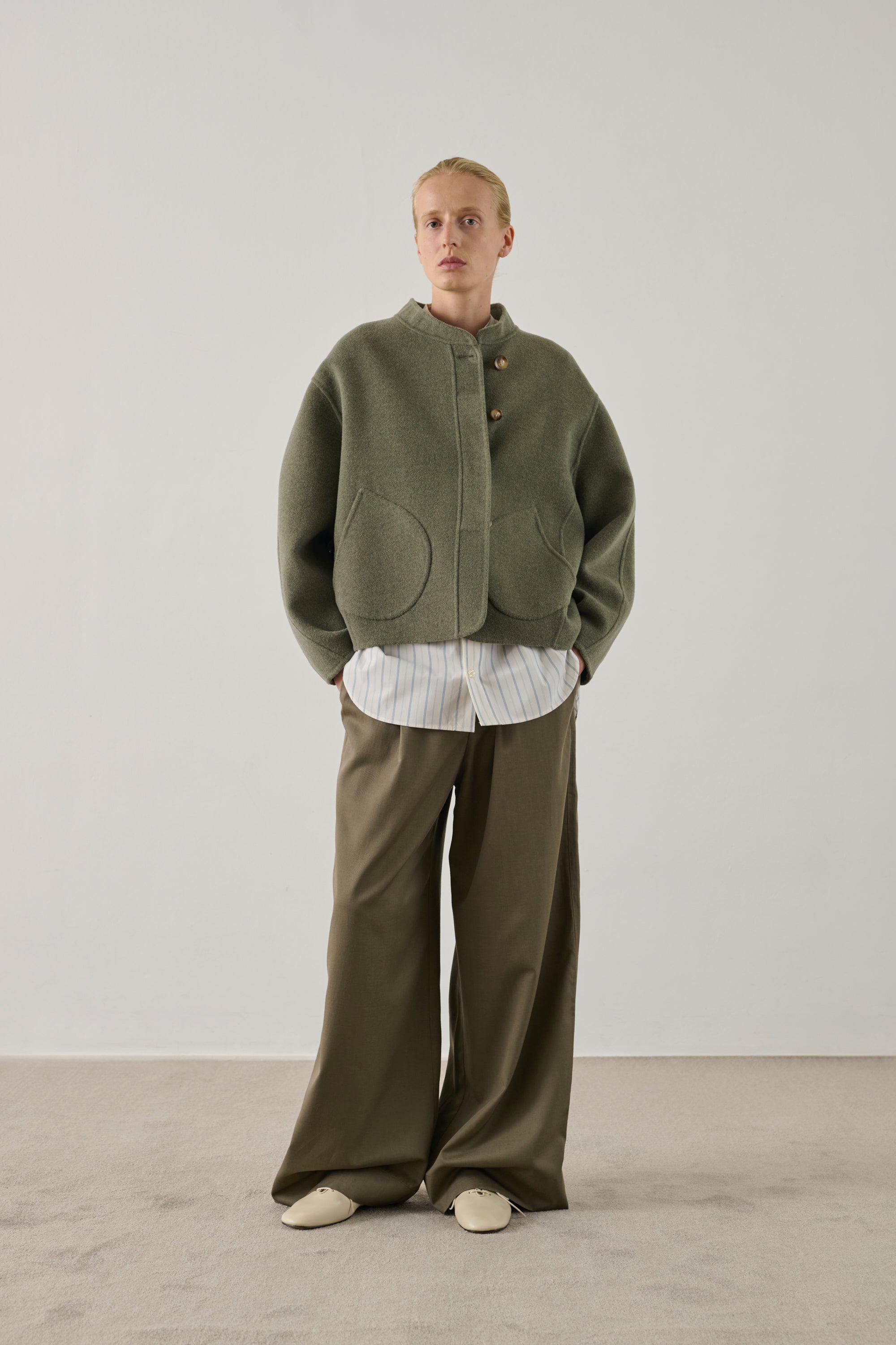 Windsor Jacket - Grey Green Double-Face Wool Women's - Soeur