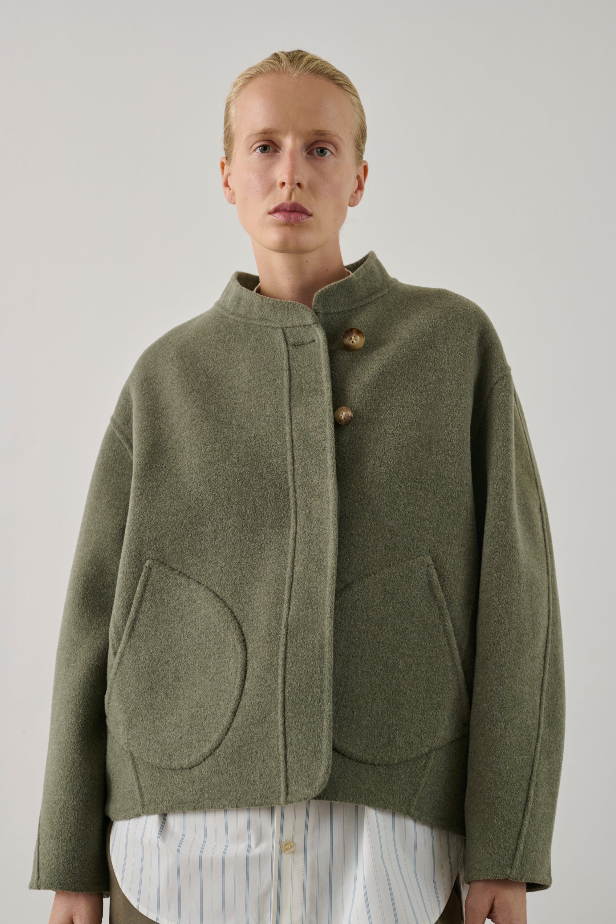 Windsor Jacket - Grey Green Double-Face Wool Women's - Soeur