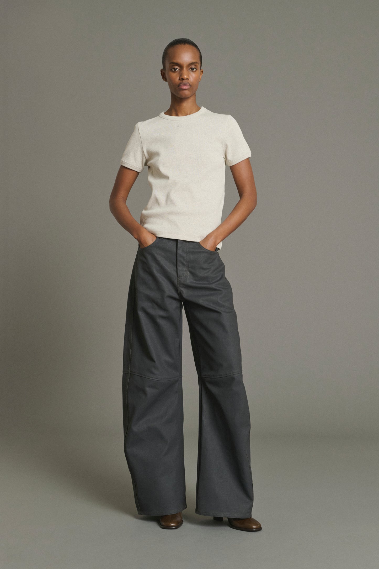 T-Shirt Aristide - Gris Jaspeado Algodón Orgánico Canalé Mujer - Soeur