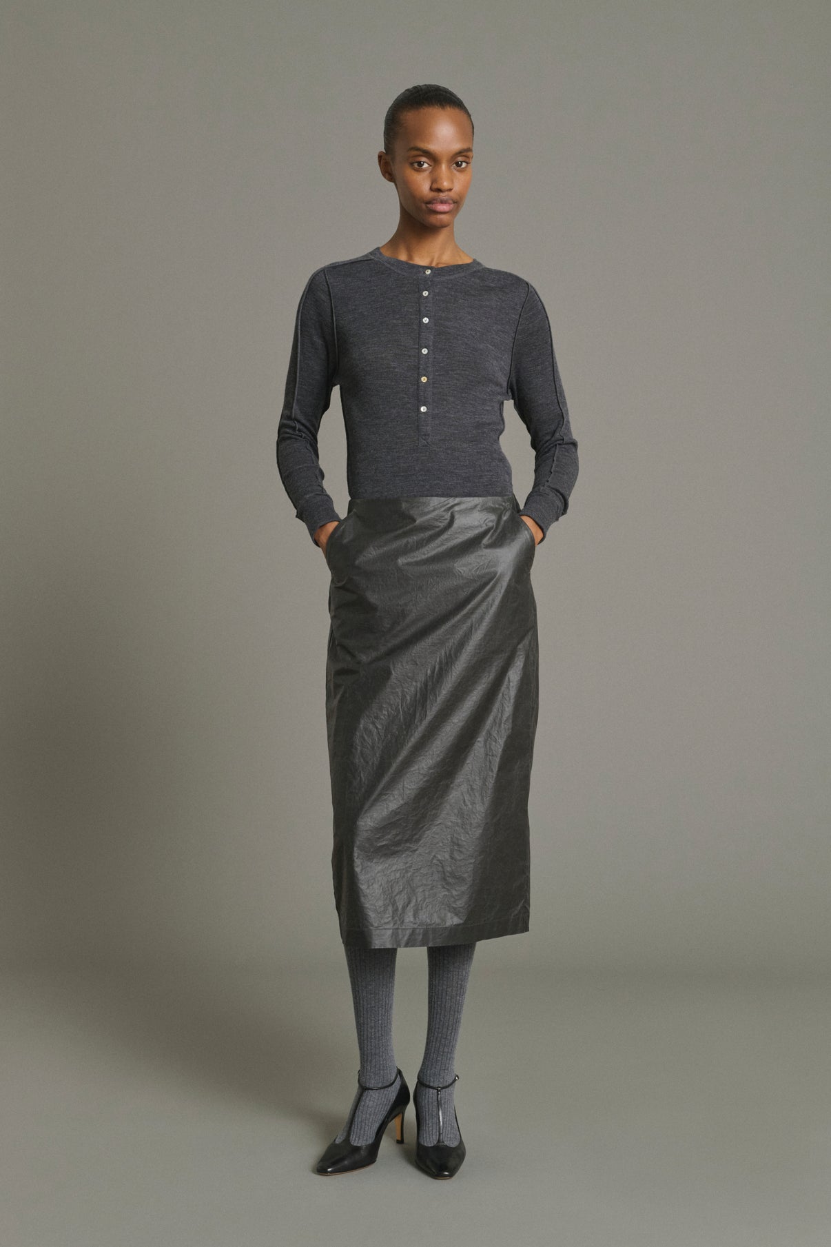 Camiseta Laos - Gris Antracita - Lana - Mujer vue 1