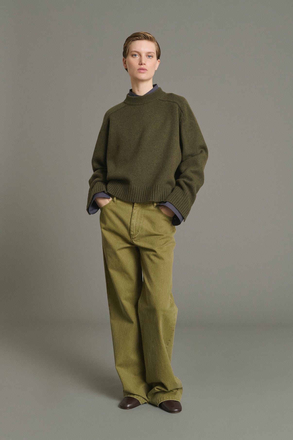 Pull Will - Kaki Chiné - Laine Mérinos - Femme vue 1