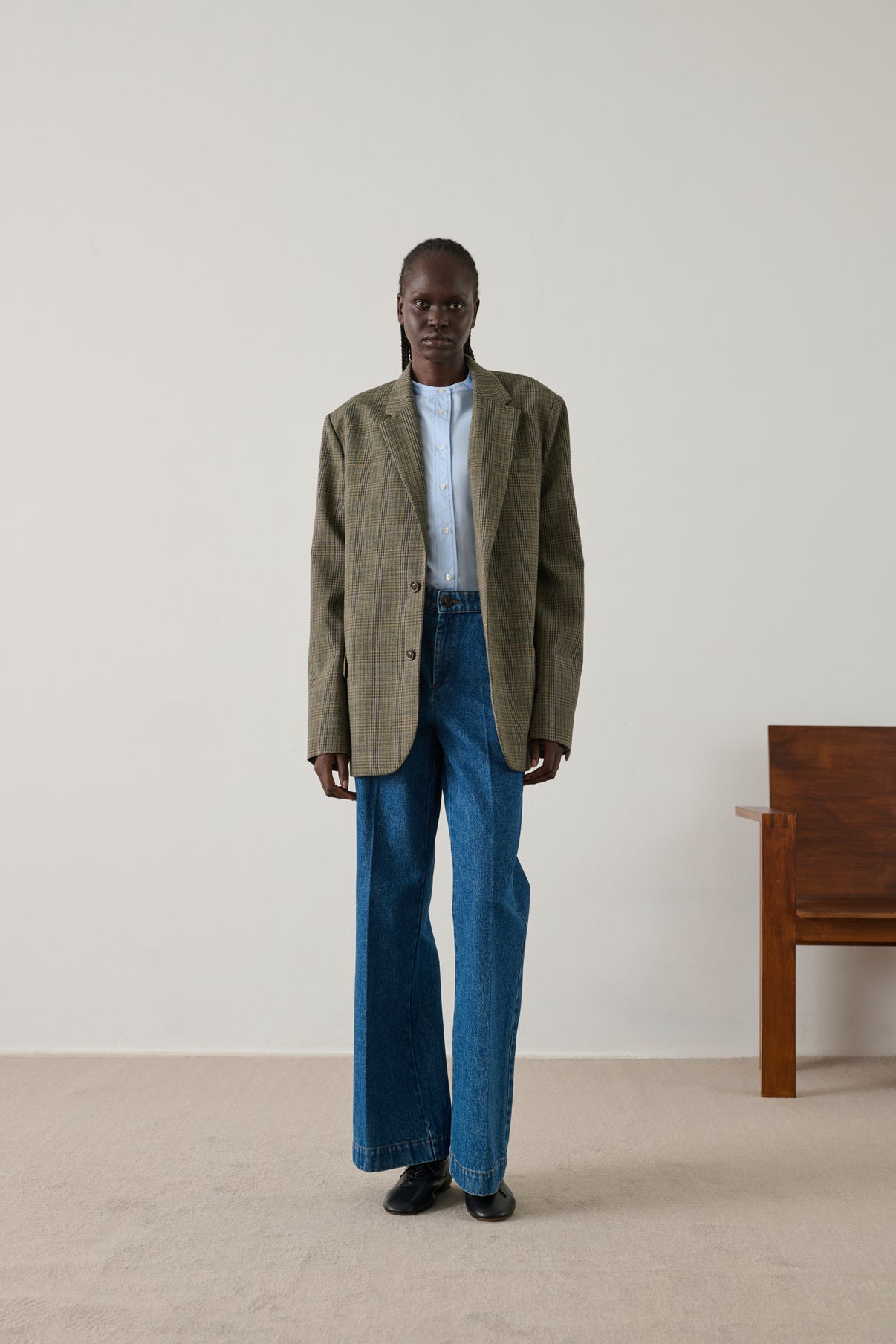 Jean droit Denim de coton délavé bleu Jean droit Denim de coton délavé bleu