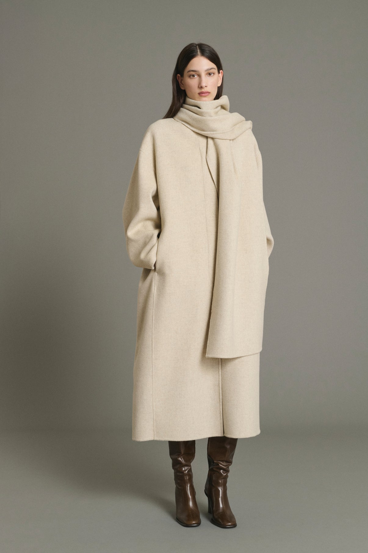 Manteau Finn - Écru/Gris - Laine - Femme vue 1
