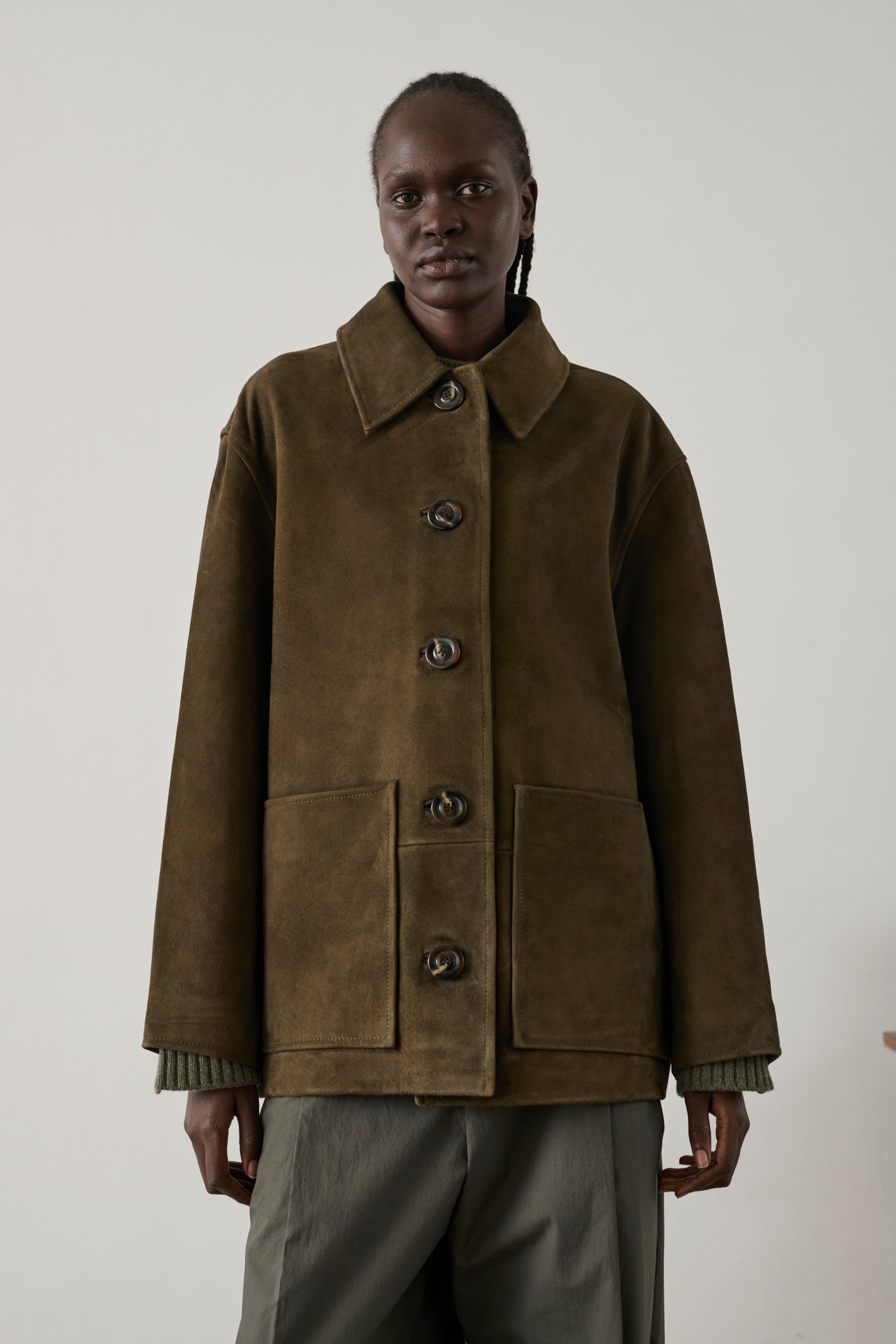 Jacket Vincenzo - Dark Khaki Leather Women - Soeur