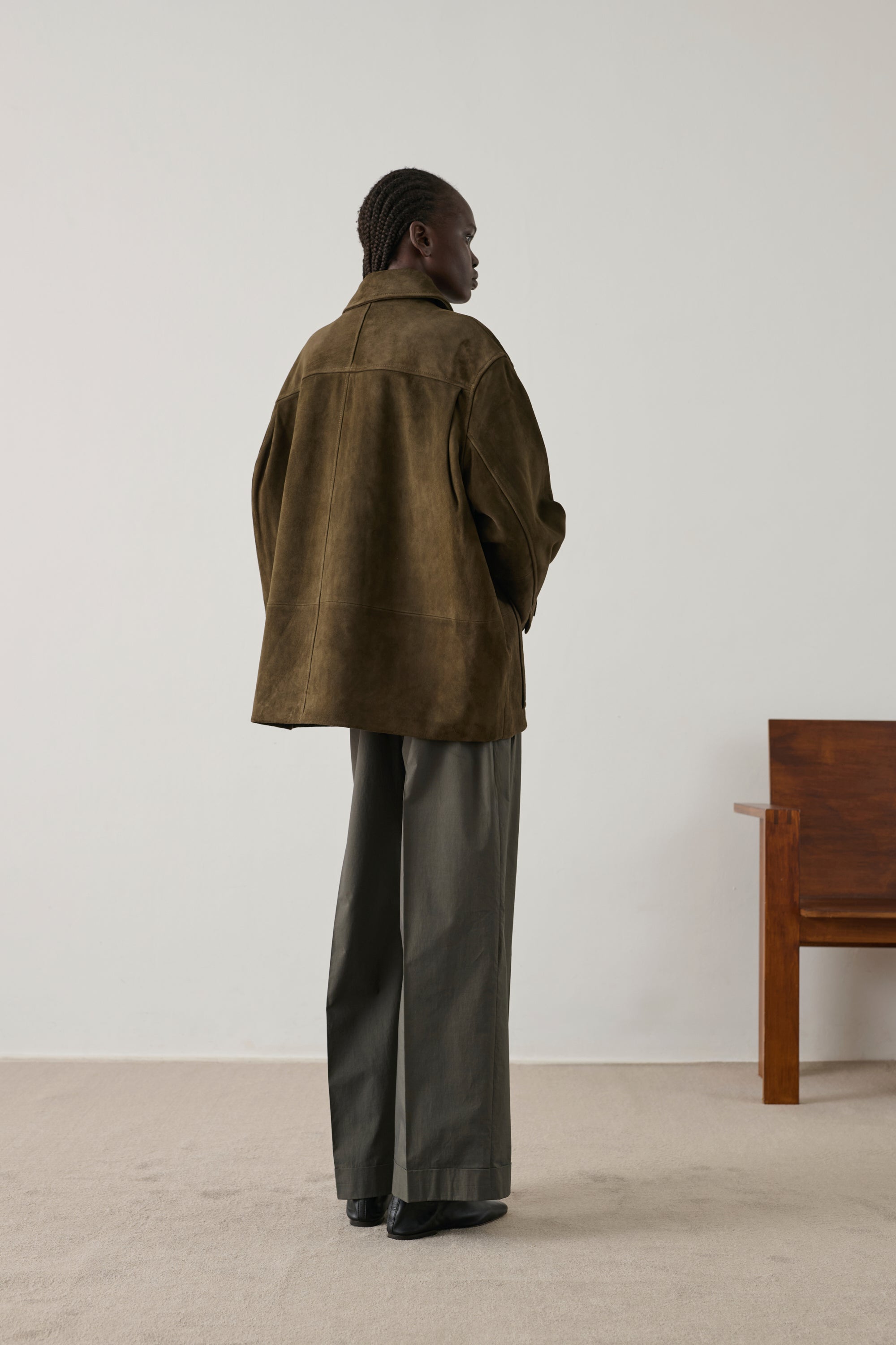 Vincenzo Jacket - Dark Khaki Raw Leather Women's - Soeur