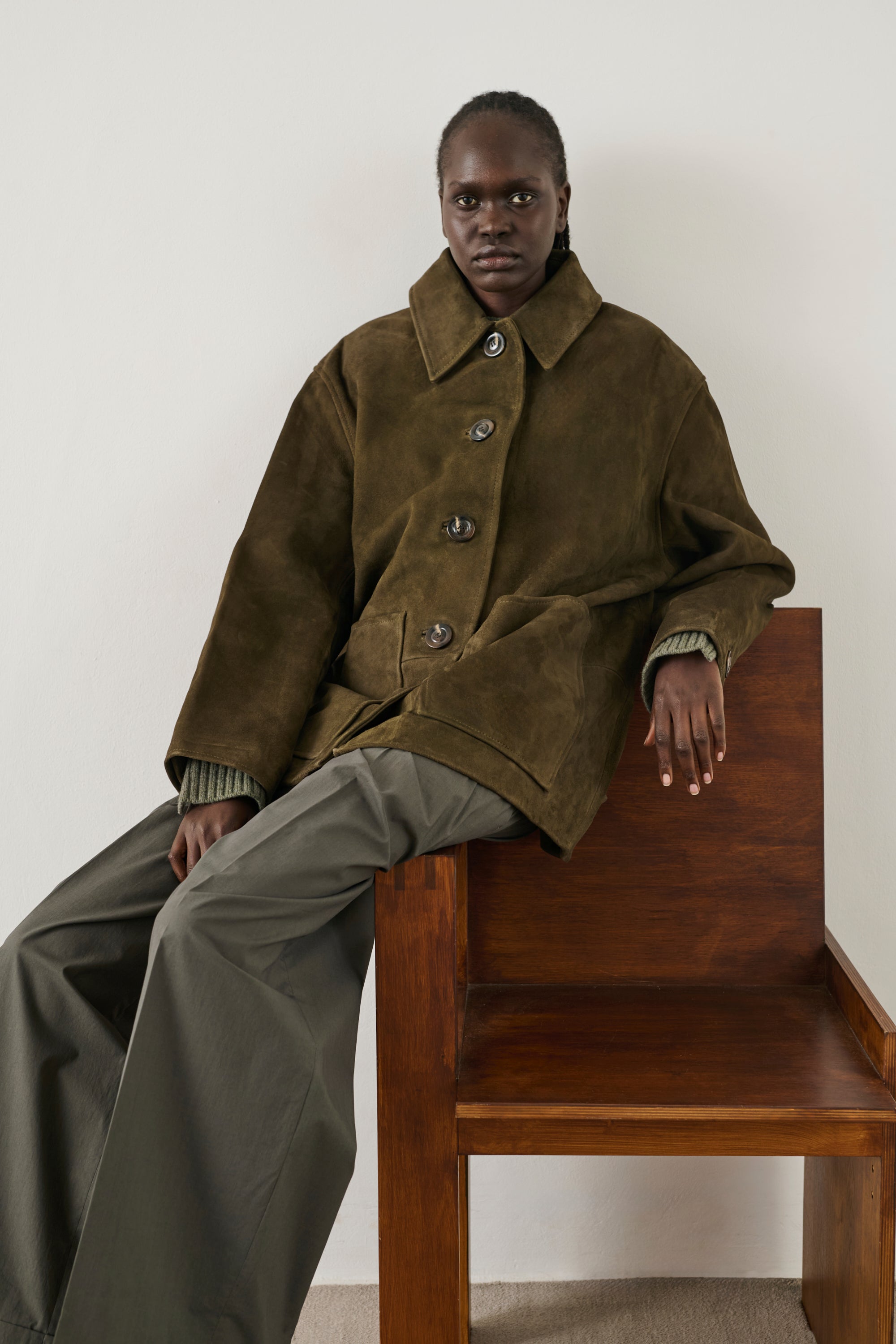 Vincenzo Jacket - Dark Khaki Raw Leather Women's - Soeur