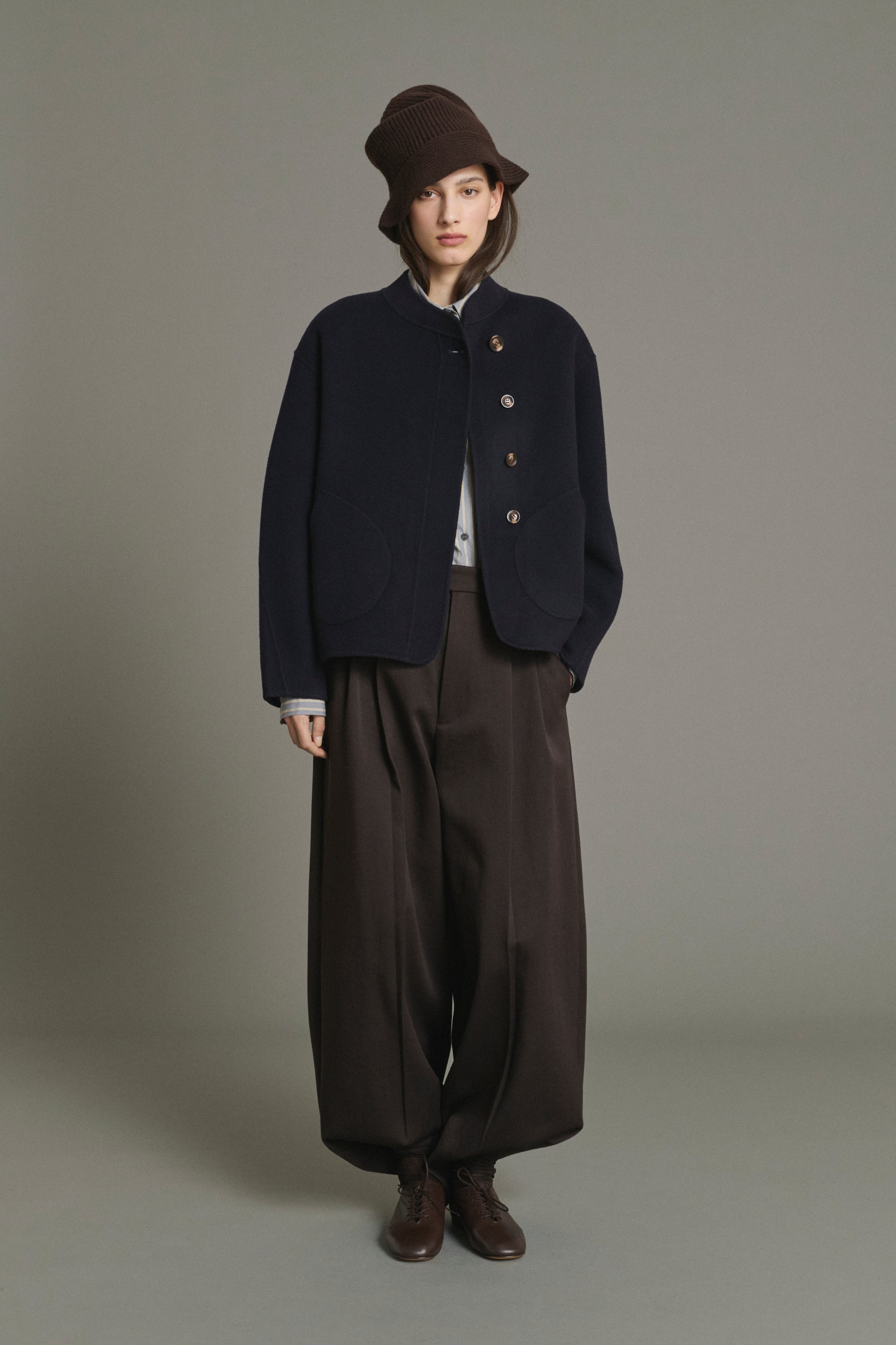 ネイビー コート【soeur7】 Coat Windsor - Deep Navy Short Wool Women - Soeur