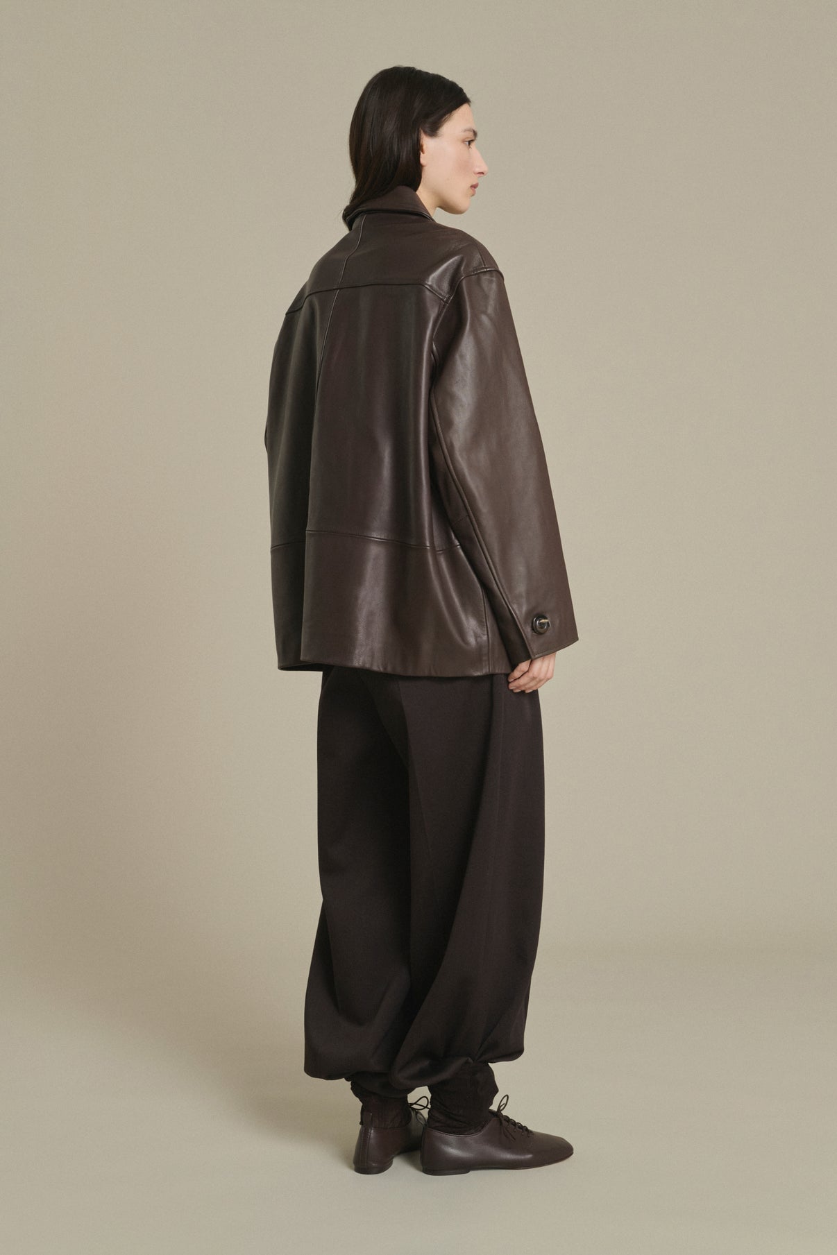 Chaqueta Vincenzo - Taupe cuero liso mujer - Soeur vue 2